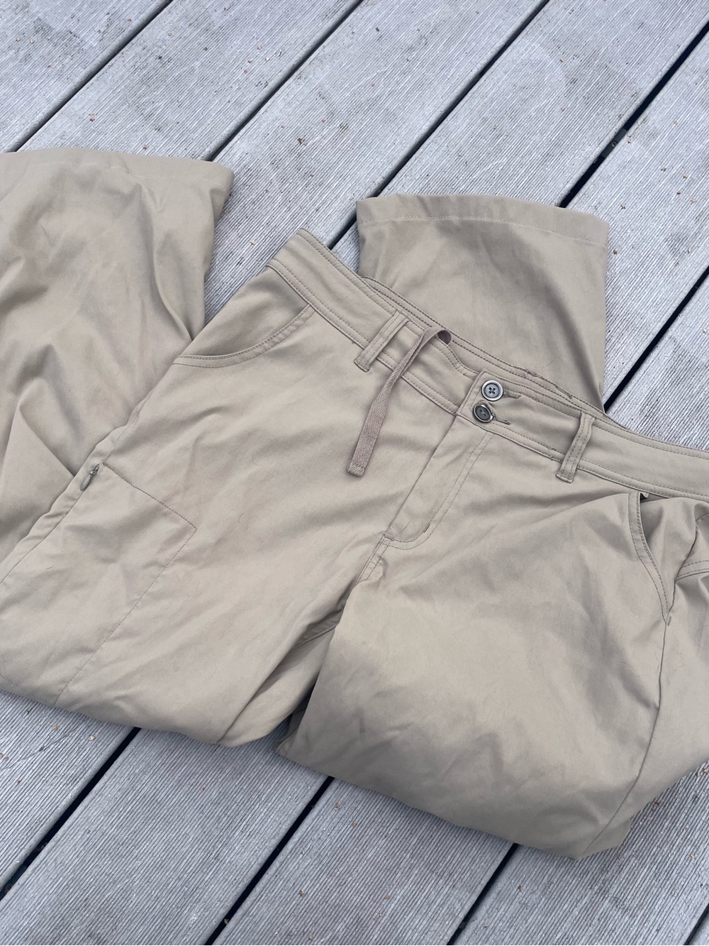 PrAna Pants Beige Halle Hiking Outdoor Nylon Bootcut Roll Tab women's 12 SHORT